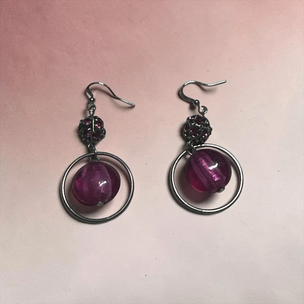 Unbranded Drop Earrings Women OS Magenta Excellent Geometric Orb Gunmetal Pavé